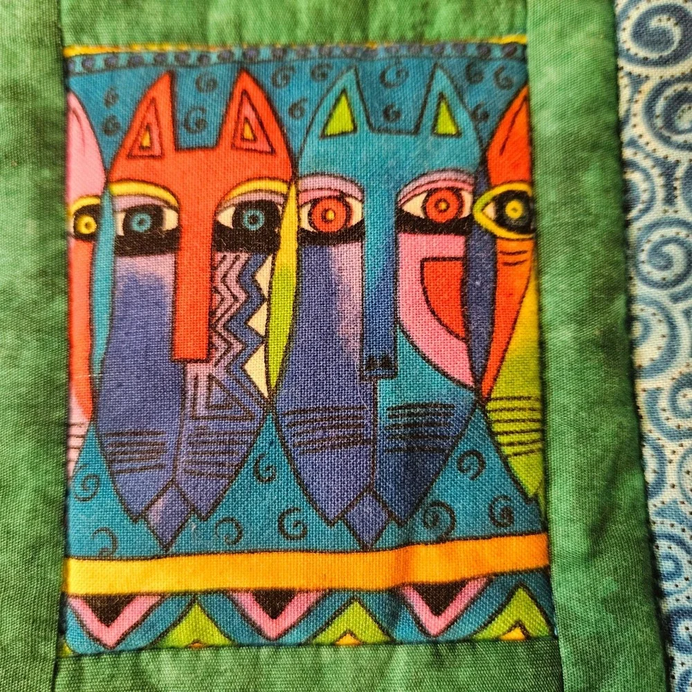Laurel Burch Fabric Handmade Quilted Pot Holders Set of 2 Cats Jungle Whimsical
